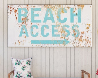 Seaside Cottage Decor Beach Access Sign, Vintage Coastal Farmhouse Wall Decor, Large Rustic Wall Art, Ocean Beach House Home Decor Print