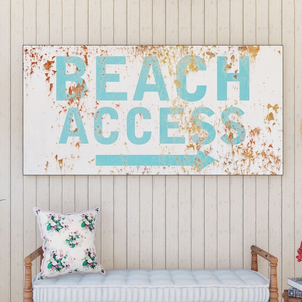 Seaside Cottage Decor Beach Access Sign, Vintage Coastal Farmhouse Wall Decor, Large Rustic Wall Art, Ocean Beach House Home Decor Print