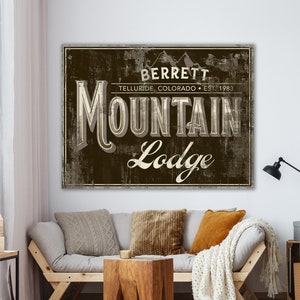 Rustic Wall Decor Family Sign, Log Cabin Mountain Ski Lodge Decor, Large Vintage Skiing Art Hunter Gift, Established Last Name Sign Print