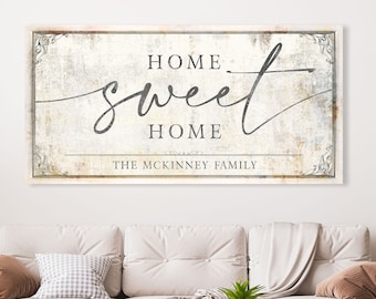 Modern Farmhouse Wall Decor Custom Home Sweet Home Established Last Name Sign Personalized Vintage Big Canvas Art Print Rustic Entryway Sign