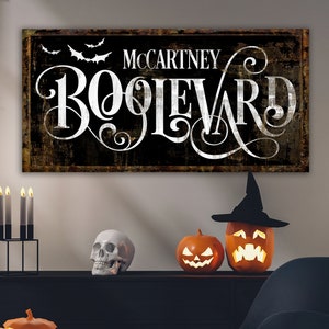 Industrial Gothic Halloween Decor Personalized Family Sign, Creepy Rustic Fall Sign Medieval Spooky Vintage Farmhouse Wall Decor Canvas