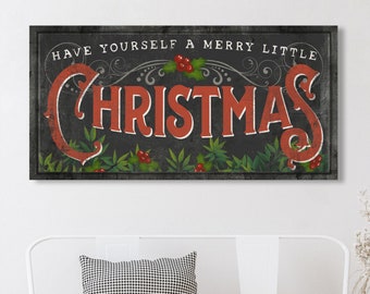 Have Yourself A Merry Little Christmas Red Black & White Rustic Christmas Sign Modern Farmhouse Wall Decor Vintage Victorian Elegant Art