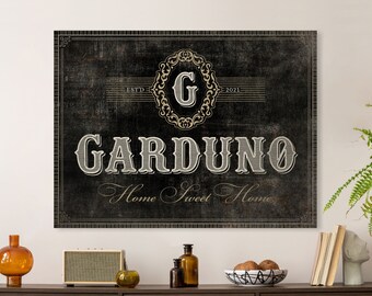 Retro Victorian Glam Home Sweet Home Personalized Last Name Established Family Sign, Custom Industrial Rustic Gallery Canvas Artwork Print