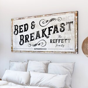 Modern Farmhouse Wall Decor Bed & Breakfast Family Sign, Primitive Rustic Wall Decor Custom Last Name Sign Farm Country Decor Canvas Art