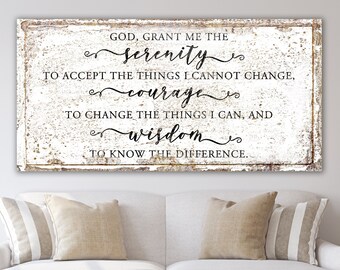 Modern Farmhouse Wall Decor Serenity Prayer Sign Christian Art Living Room Sign, Primitive Rustic Wall Decor Large Canvas Entryway Art Print