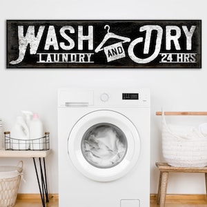Modern Farmhouse Wash and Dry Laundry Sign Utility Mudroom Rustic Large Canvas Wall Art Print Industrial Retro Vintage Laundry Room Decor