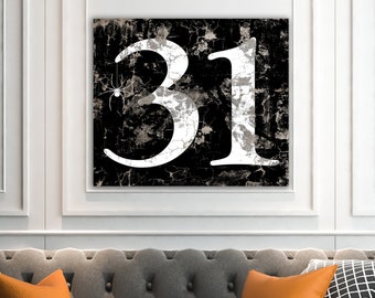 Halloween Decor, Black & White October 31 Spider Art, Rustic Fall Sign, Creepy Gothic Home Decor, Industrial Number Art, Autumn Decoration