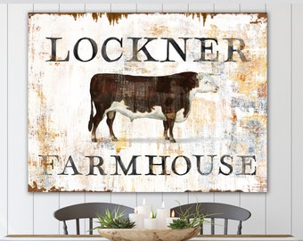 Modern Farmhouse Wall Decor, Homestead Last Name Family Sign, Rustic Chic Home Decor, Primitive Country Dining Room Wall Art, Cow Decor