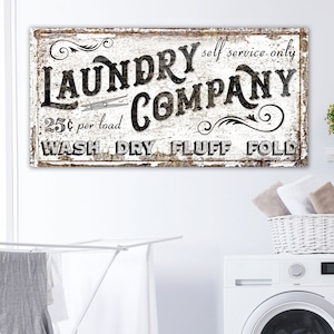 Modern Farmhouse Wall Decor Laundry Sign, Rustic Chic Wash & Dry Self Service Laundry Room Decor, Vintage Wall Art Primitive Home Decor