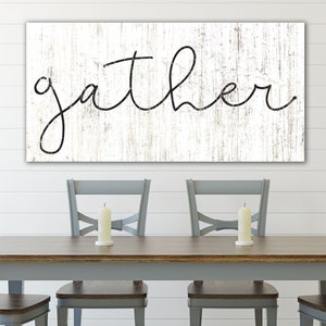 Rustic Gather Sign Modern Farmhouse Wall Decor Shabby French Country Canvas Art Print for Dining Room Cottage Chic Family Housewarming Gift