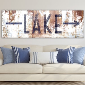 Lake House Decor Lake Life Sign, Summer Cabin Cottage Home Decor, Country Wall Decor Rustic Lake Sign Industrial Farmhouse Living Room Art