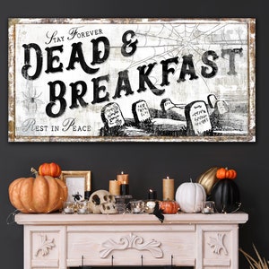 Spooky Halloween Wall Decor Dead and Breakfast Sign, Creepy Wicked Rustic Fall Sign Vintage Farmhouse Wall Decor Canvas, Autumn Decoration