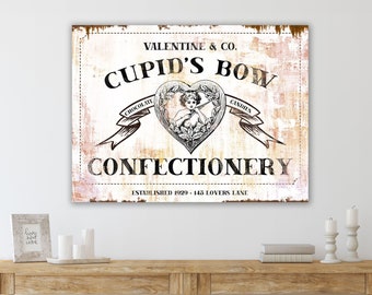 Modern Farmhouse Valentine's Day Decor Cupid Confectionery Cute Pink Love Sign Winter Holiday Decorations Large Shabby Canvas Wall Art Print