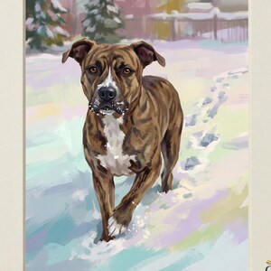 May include: A digital illustration of a brindle dog with a white chest and muzzle walking through a snowy landscape. The text HEIRLOOM TAILS COLLECTION appears at the top, and DIGITAL DOWNLOAD is at the bottom with a logo in the corner.