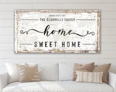 Home Sweet Home Family Name Sign Modern Vintage Decor, Large Rustic Canvas Art Print, Farmhouse Wall Decor Living Room Last Name Sign Canvas