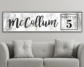 Rustic Family Party of Sign Modern Farmhouse Wall Decor, Number Art Big Last Name Sign Vintage Wall Art Print, Personalized Large Canvas Art
