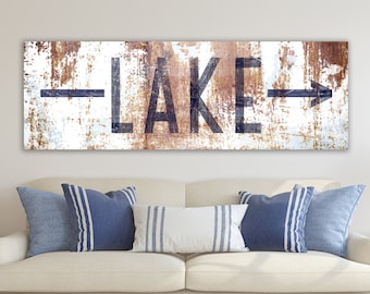 Lake House Decor Lake Life Sign, Summer Cabin Cottage Home Decor, Country Wall Decor Rustic Lake Sign Industrial Farmhouse Living Room Art