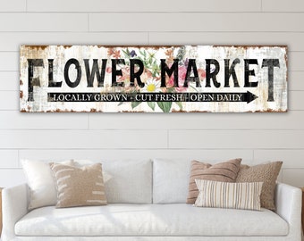 Shabby Rustic Flower Market Sign Modern Farmhouse Wall Decor, Primitive Country Wall Art Home Decor Print Garden Lover Gift for She Shed