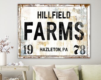 Personalized Family Farms Canvas Print, Modern Farmhouse Last Name Wall Decor, Minimalist Vintage Established Artwork, Black & White Sign