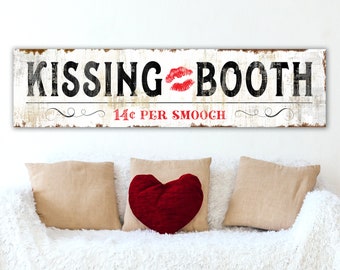 Kissing Booth Valentines Day Sign Vintage Farmhouse Wall Decor, Rustic Chic Valentines Decor, Industrial Vintage Lip Kiss Love Wall Art