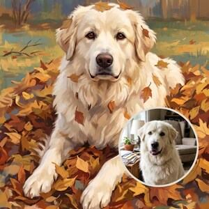 Carefree Custom Dog Portrait from Your Photo, Painterly Fall Leaves Canvas Print, Dog Canvas Wall Art, Dog in Leaves Art
