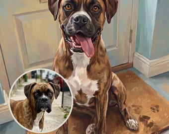Personalized Dog Portrait from Photo, Muddy Dog at the Front Door, Mudroom Art, Dog Illustration, Laundry Decor, Printable Wall Art