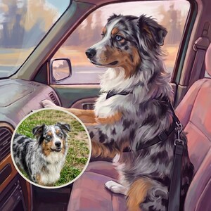 Trusty Personalized Dog Portrait from Your Photo, Nostalgic Road Trip Art Digital Download