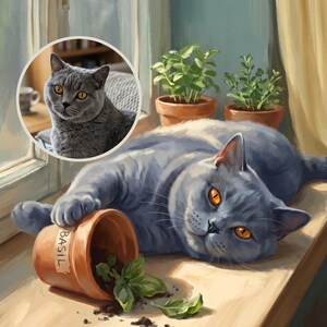 Smug Custom Cat Portrait from Your Photo, Painterly Windowsill Canvas Print, Cat Canvas Wall Art, Cat in Window Art