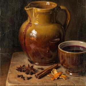 Warm Spices and Stoneware Wall Art, Vintage Style Fall Decor, Autumnal Print, Still Life Artwork, Kitchen Wall Decor, Art Print or Canvas image 1