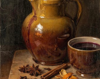 Warm Spices and Stoneware Wall Art, Vintage Style Fall Decor, Autumnal Print, Still Life Artwork, Kitchen Wall Decor, Art Print or Canvas