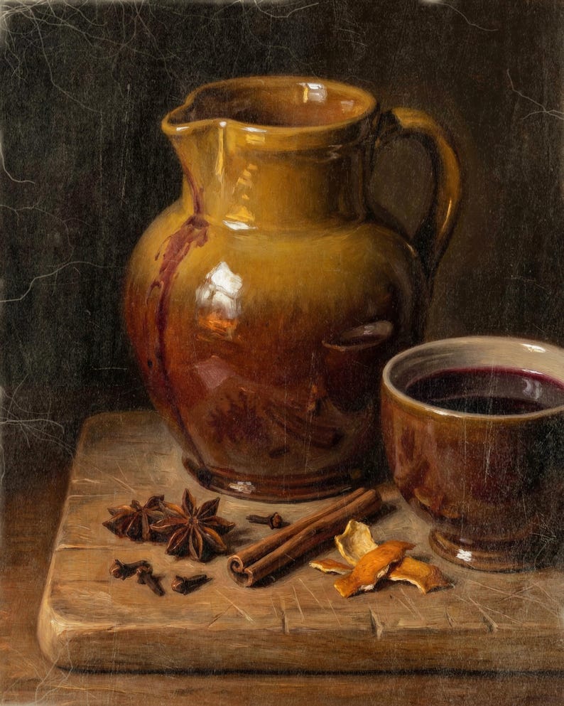 Warm Spices and Stoneware Wall Art, Vintage Style Fall Decor, Autumnal Print, Still Life Artwork, Kitchen Wall Decor, Art Print or Canvas image 1
