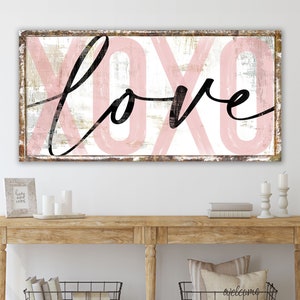 Rustic Valentine's Day Decor Hugs & Kisses XOXO Love Sign Modern Farmhouse Canvas Wall Art Print Shabby Cottage Large Love is Sweet Sign