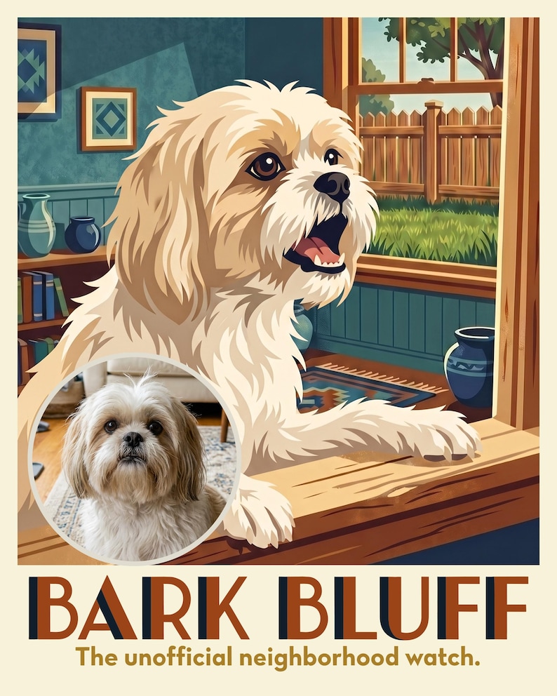 Watch Dog Travel Poster from Your Photo, Custom Dog Art Print or Canvas, Guard Dog Wall Art, Vintage Neighborhood Lookout Decor