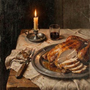 Holiday Feast Wall Art, Vintage Style Thanksgiving Decor, Still Life Artwork, Fall Kitchen Decor, Dining Room Decor, Art Print or Canvas image 1