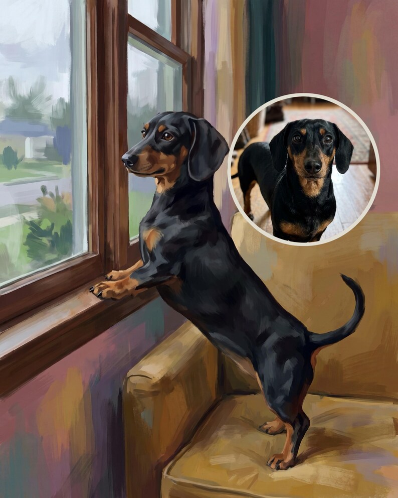 Humorous Custom Dog Portrait from Your Photo, Illustrated Living Room Art Digital Download