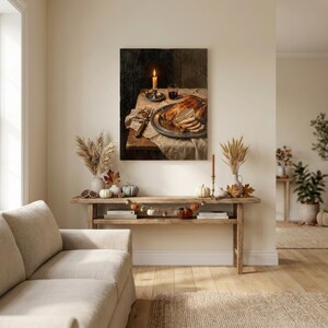 Holiday Feast Wall Art, Vintage Style Thanksgiving Decor, Still Life Artwork, Fall Kitchen Decor, Dining Room Decor, Art Print or Canvas image 3