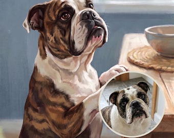 Dining Room Wall Art Canvas, Dog at Table Print, Personalized Dog Portrait from Photo, Kitchen Artwork, Dinner Party Art, Retro Kitchen Art