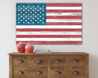 American Flag Farmhouse Sign Fourth of July Stars & Stripes Americana Country Primitive Wall Art Rustic Chic Patriotic Decor Military Gift