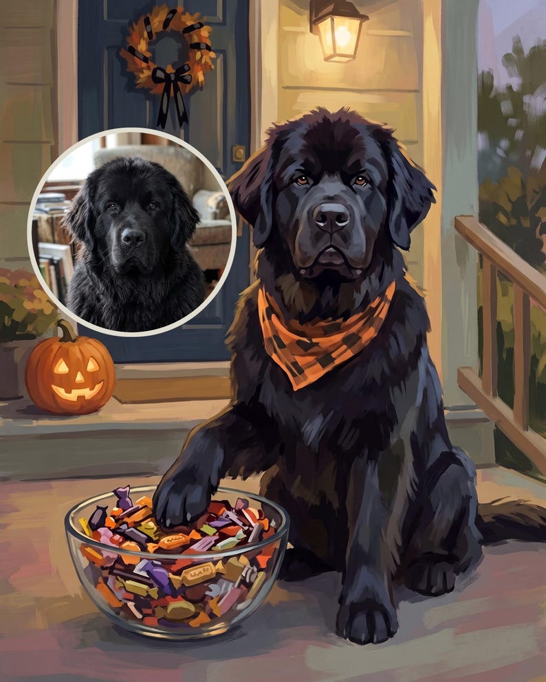 Halloween Canvas Art, Trick or Treat Art Print, Personalized Dog Portrait from Photo, Halloween Dog Art, Halloween Candy Art