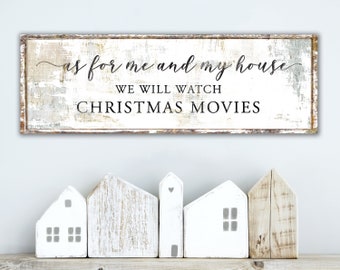 As For Me and My house We Will Watch Movies Christmas Sign, Modern Farmhouse Holiday Wall Decor, Shabby Boho French Country Large Canvas Art