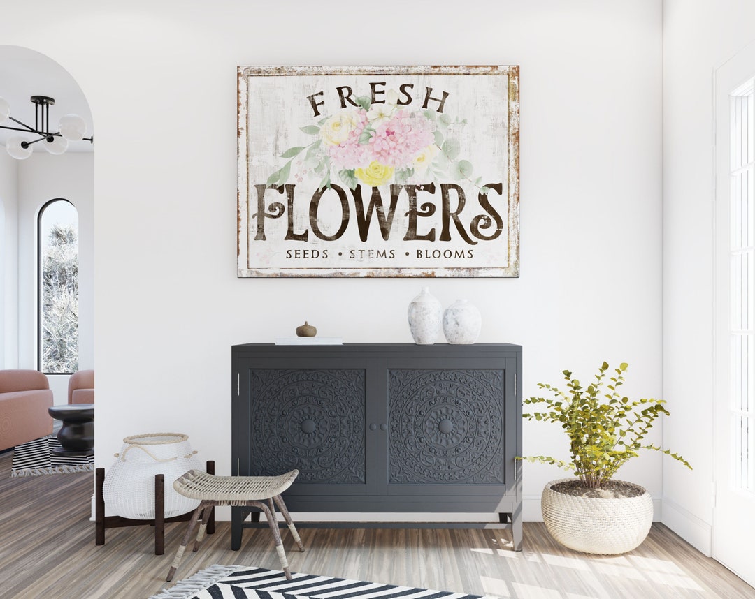Modern Farmhouse Fresh Flowers Canvas Print, Colorful Spring Floral ...
