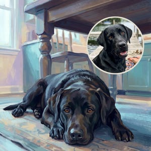 Patient Personalized Dog Portrait from Your Photo, Nostalgic Farmhouse Kitchen Canvas Print, Dog Canvas Wall Art, Hungry Dog Art