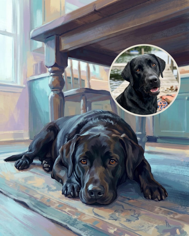 Patient Personalized Dog Portrait from Your Photo, Nostalgic Farmhouse Kitchen Canvas Print, Dog Canvas Wall Art, Hungry Dog Art