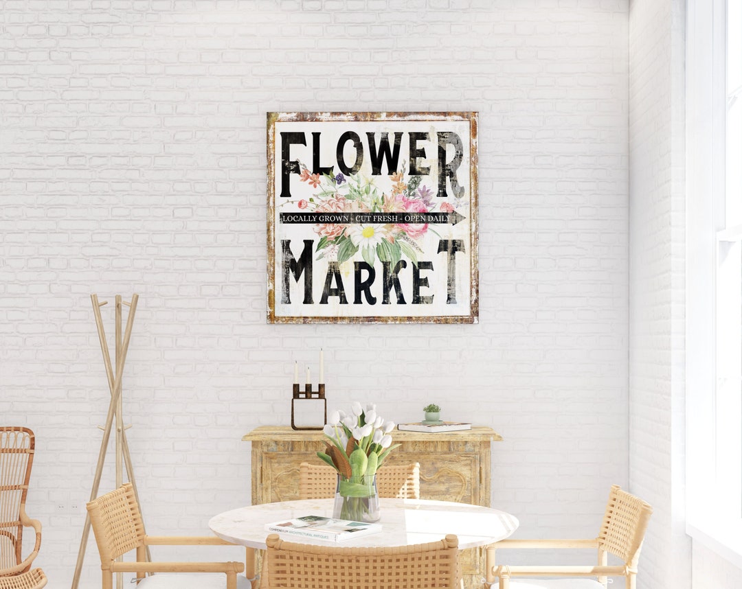 Vintage Flower Market Canvas Art Print, Locally Grown Floral Artwork, Modern Farmhouse Spring