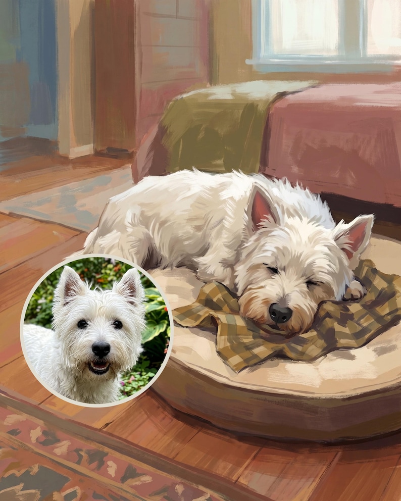 Funny Dog Canvas Wall Art, Dog in Bed Wall Art Print, Personalized Dog Portrait from Photo, Dog Too Big for Bed