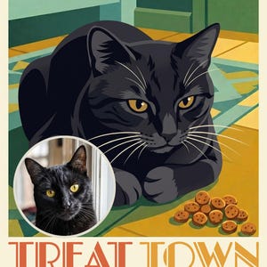 Treat Time Travel Poster from Your Photo, Personalized Cat Art Print or Canvas, Retro Kitchen Wall Decor, Vintage Diner Wall Art