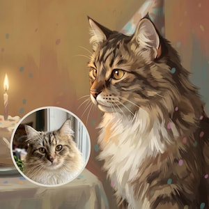 Fancy Custom Cat Portrait from Your Photo, Illustrated Birthday Art Digital Download