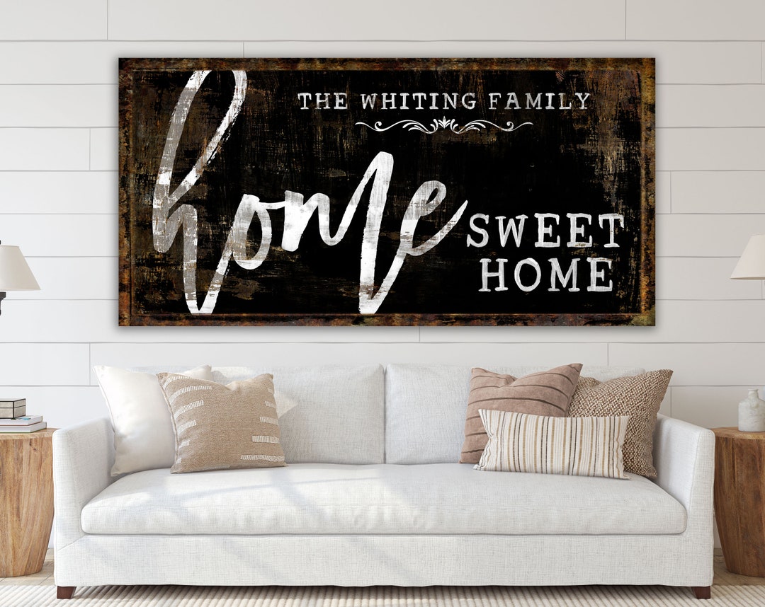 Rustic Personalized Family Canvas Print, Custom Last Name Wall Decor, Vintage Home Sweet Home