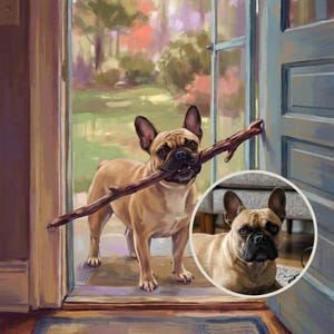 Proud Personalized Dog Portrait from Your Photo, Heirloom Fetch Canvas Print, Dog Canvas Wall Art, Dog with Stick Art, Vintage Dog Wall Art
