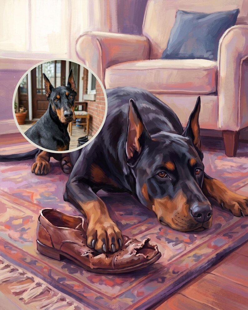 Guilty Personalized Dog Portrait from Your Photo, Nostalgic Living Room Canvas Print, Dog Canvas Wall Art, Bad Dog Art